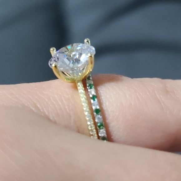 Green Clear Zircon Pave Sterling Silver Band Stackable Diamond Emerald Eternity - Picture 14 of 16